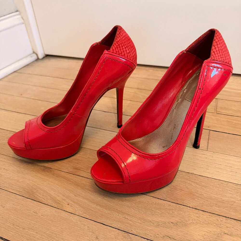 Rachel Roy Patent Leather Peep-Toe Platform Stilettos-Size 8